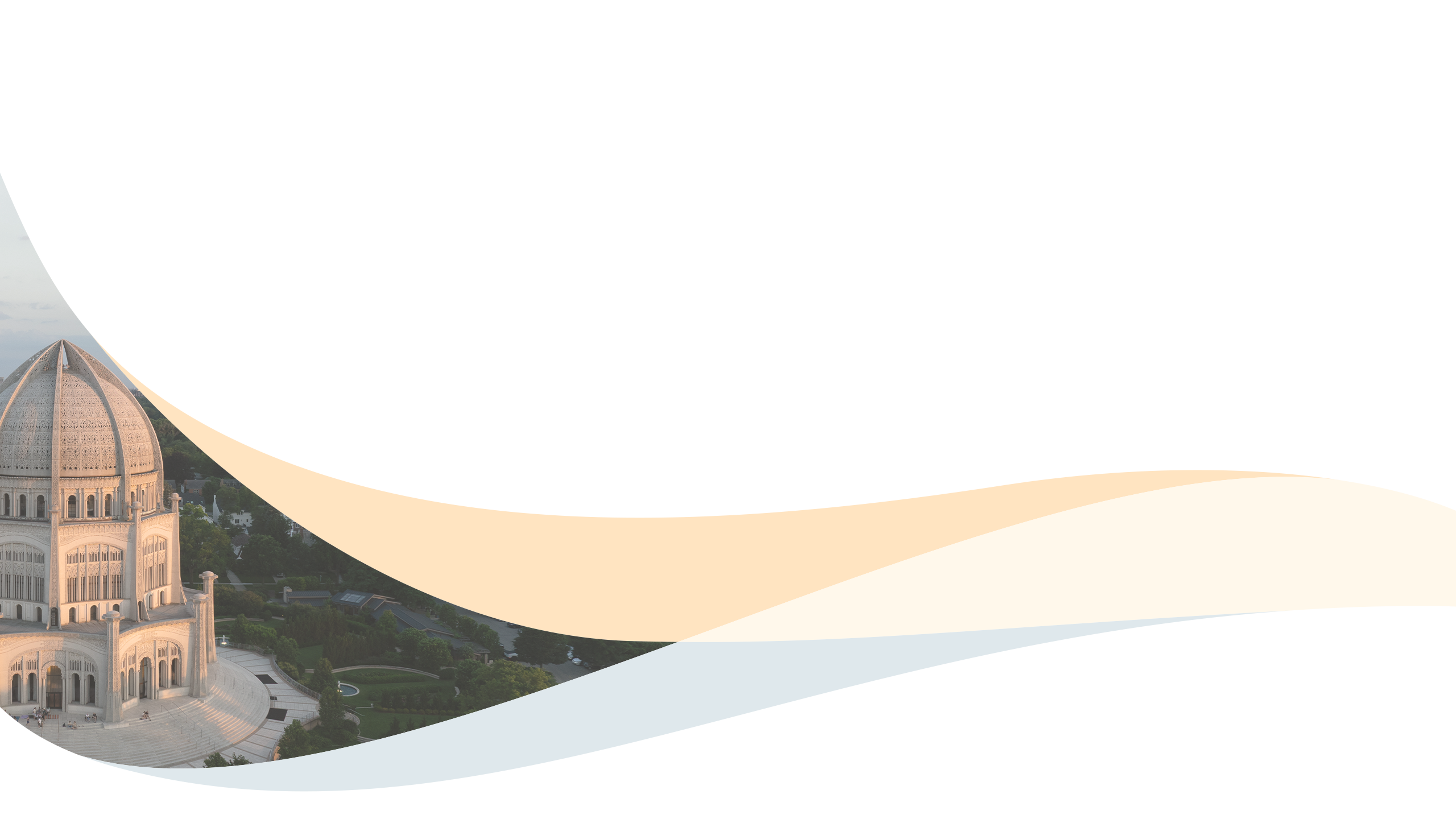 Banner of the Bahá’í House of Worship in Wilmette, Illinois, symbolizing unity, openness to all, and collective reflection.